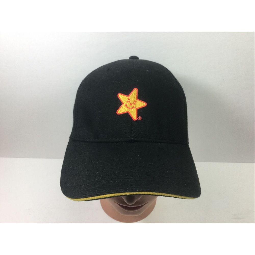 Hardee's Carl Jr Hamburger Hat Restaurant Employees Black Baseball Cap StrapBack